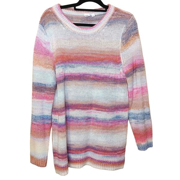 GAP Size Large Pink Striped Acrylic Nylon Sweater Soft Kawaii Pastel Purple Fuzz - Picture 1 of 9